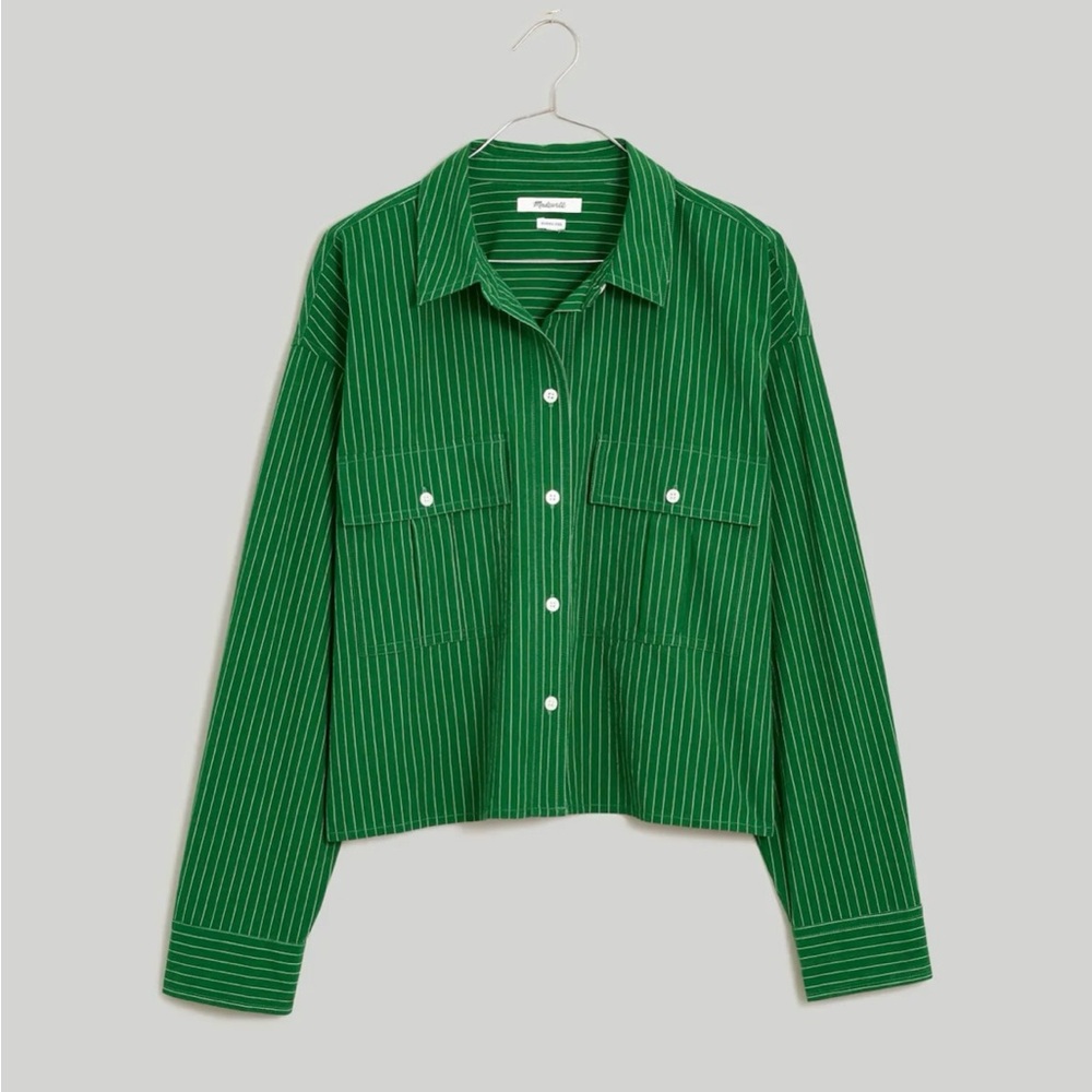 Madewell Women’s Signature Poplin Cargo Button-Up Shirt in Stripe XL